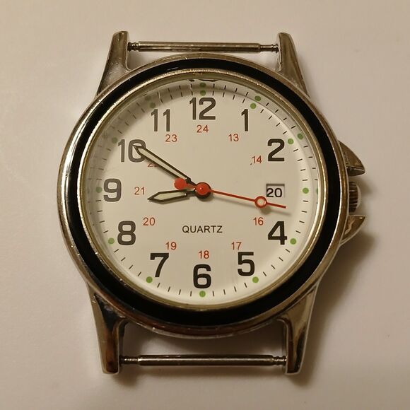 Accutime Men's Silver Tone Black Accent Bezel Date Indicator Quartz Watch Case - Picture 1 of 11